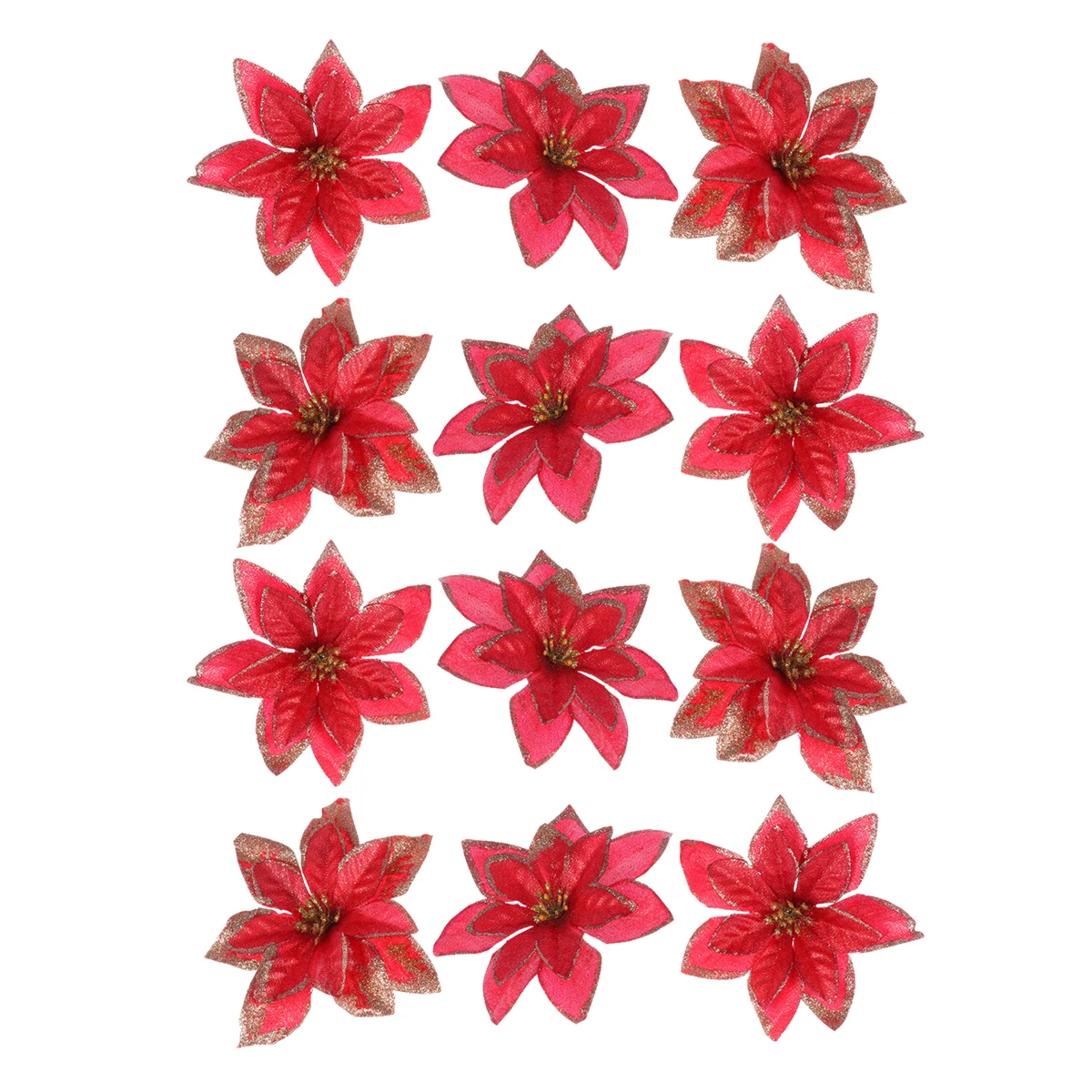

12Pcs 13Cm Fake Christmas Flower with Glitter Decor Artificial Blooms for Home Restaurant Hotel Door Window Red