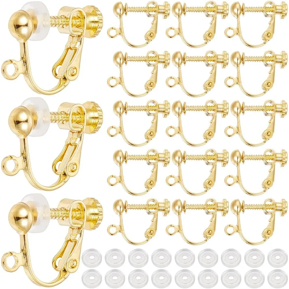 1 Box 36Pcs Screw Back Earring Converter Gold Clip Earrings Backs Brass Non Pierced Painless Clip on Earring making kit