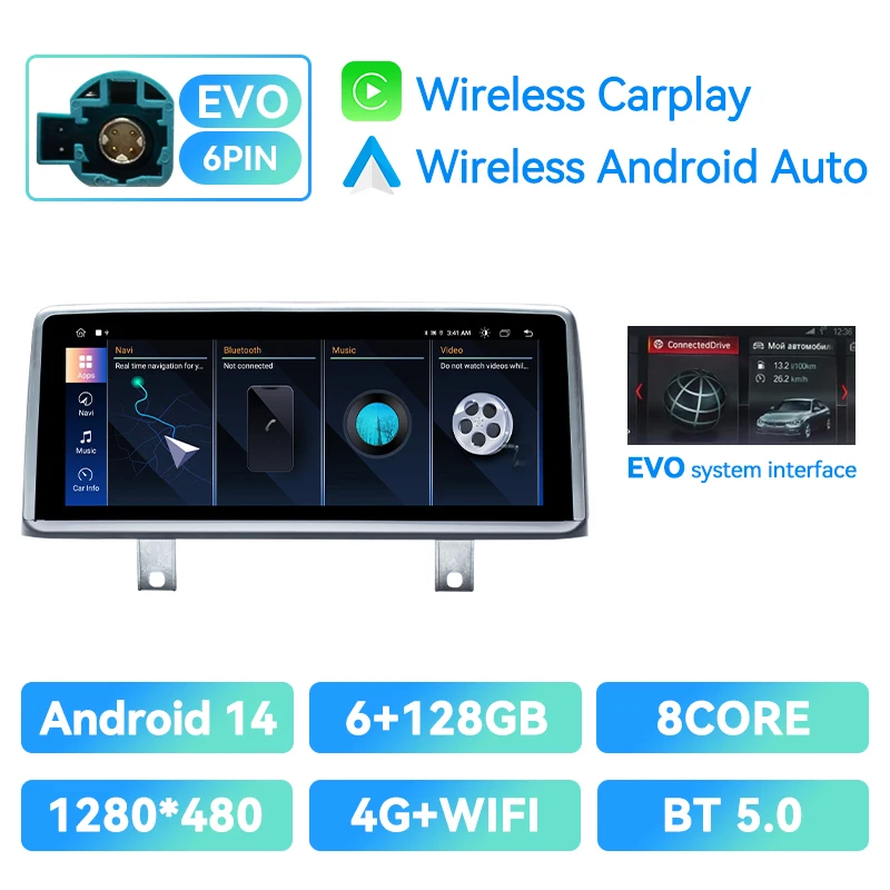 Autoradio Speler Voor BMW 3 Serie F30/F31/F34 4 Serie F32/F33/F36 (2017-2021) EVO Android 14 Draadloze CarPlay GPS 4G Wifi Stereo