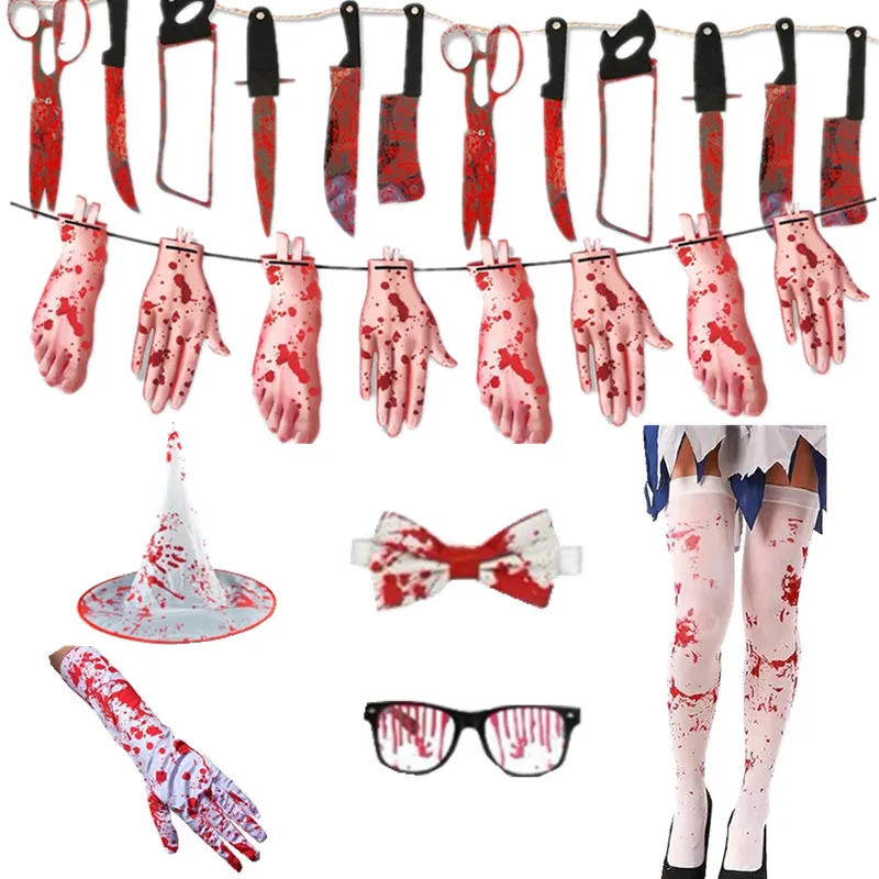 

Набор аксессуаров для костюма на Хэллоуин: тематика зомби, реквизит с кровавыми следами, кровавый флаг, трансформирующийся гардеробный набор из полиэфирного волокна