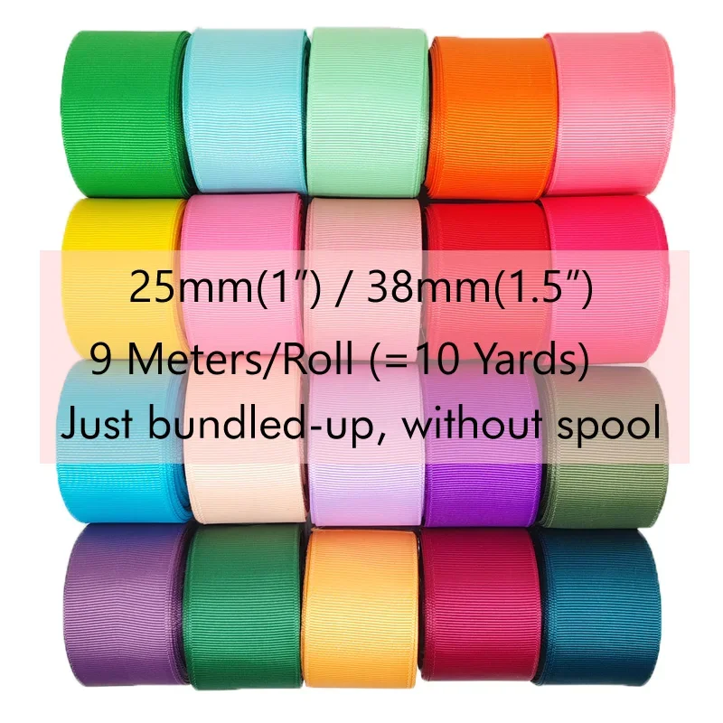 6/9/16/25/38/50mm Grosgrain Ribbon Solid Colour/High Quality 100% Polyester Dense Grosgrain Tapes/Hair Bows Making Tapes 213997