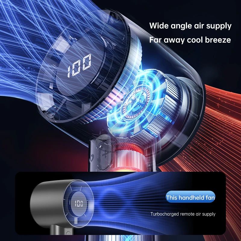 휴대용 핸드 헬드 팬 100 속도 USB 충전식 전기 팬 디지털 디스플레이 홈 여행 야외 캠핑 소형 냉각 팬