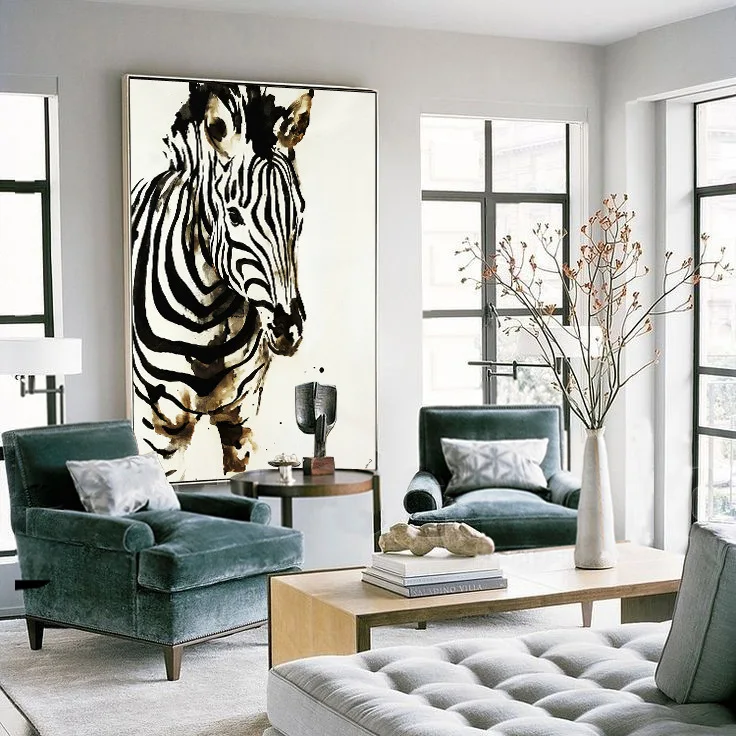 Modern simple giant hanging painting abstract porch decorative painting vertical black and white zebra dinner canvas painting