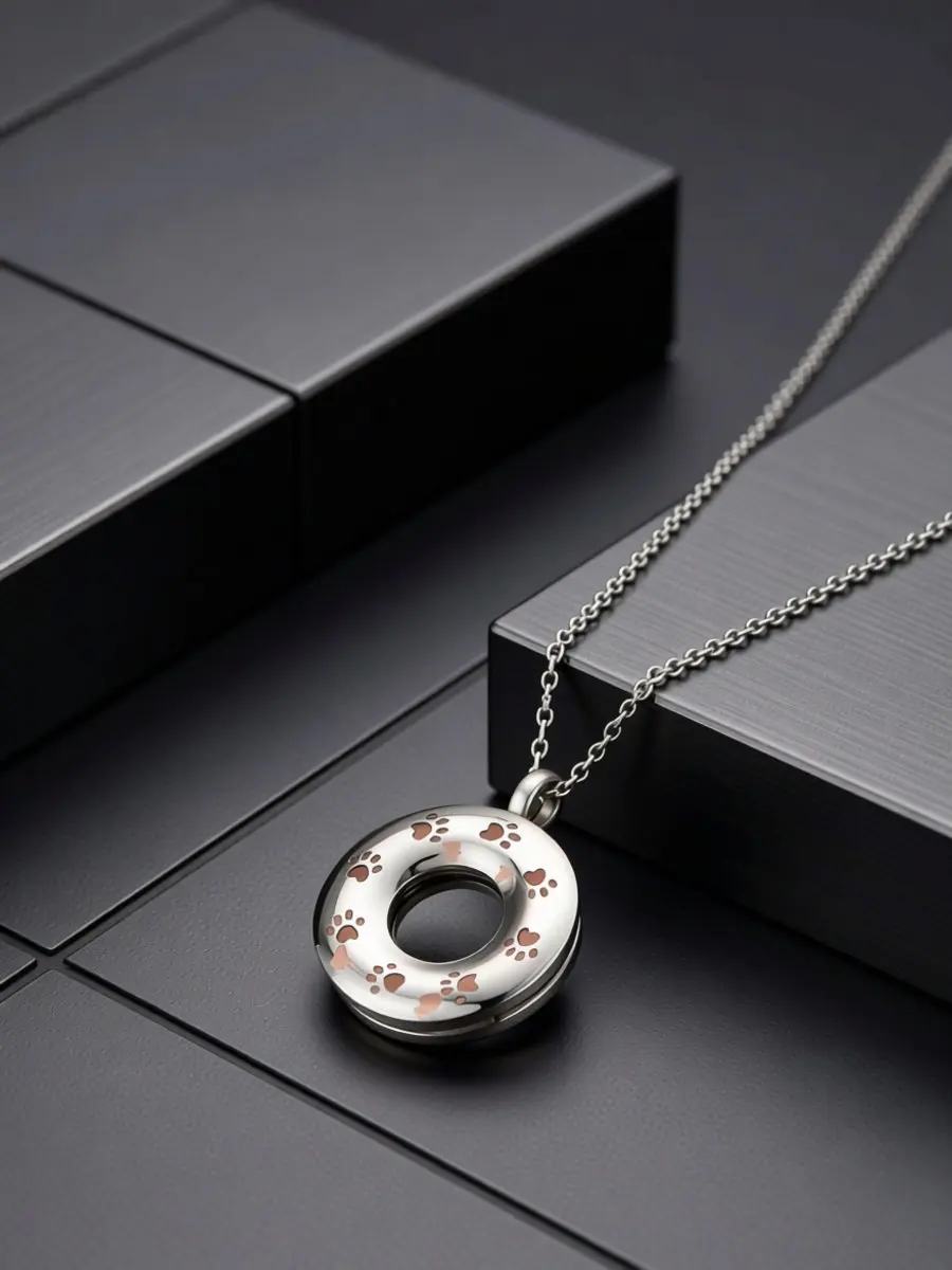 Titanium Steel Pet Necklace for Ashes Paw Pattern Cremation Jewelry Keepsake Urn Pendant Pet Bone Ashes Holder Memorial Jewelry
