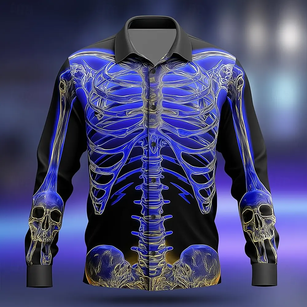 

New 3D Skull Pattern Printed T-shirt Men's Long Sleeve Shirt Casual Fashion T Shirt Top Breathable Streetwear Loose Tees Shirt