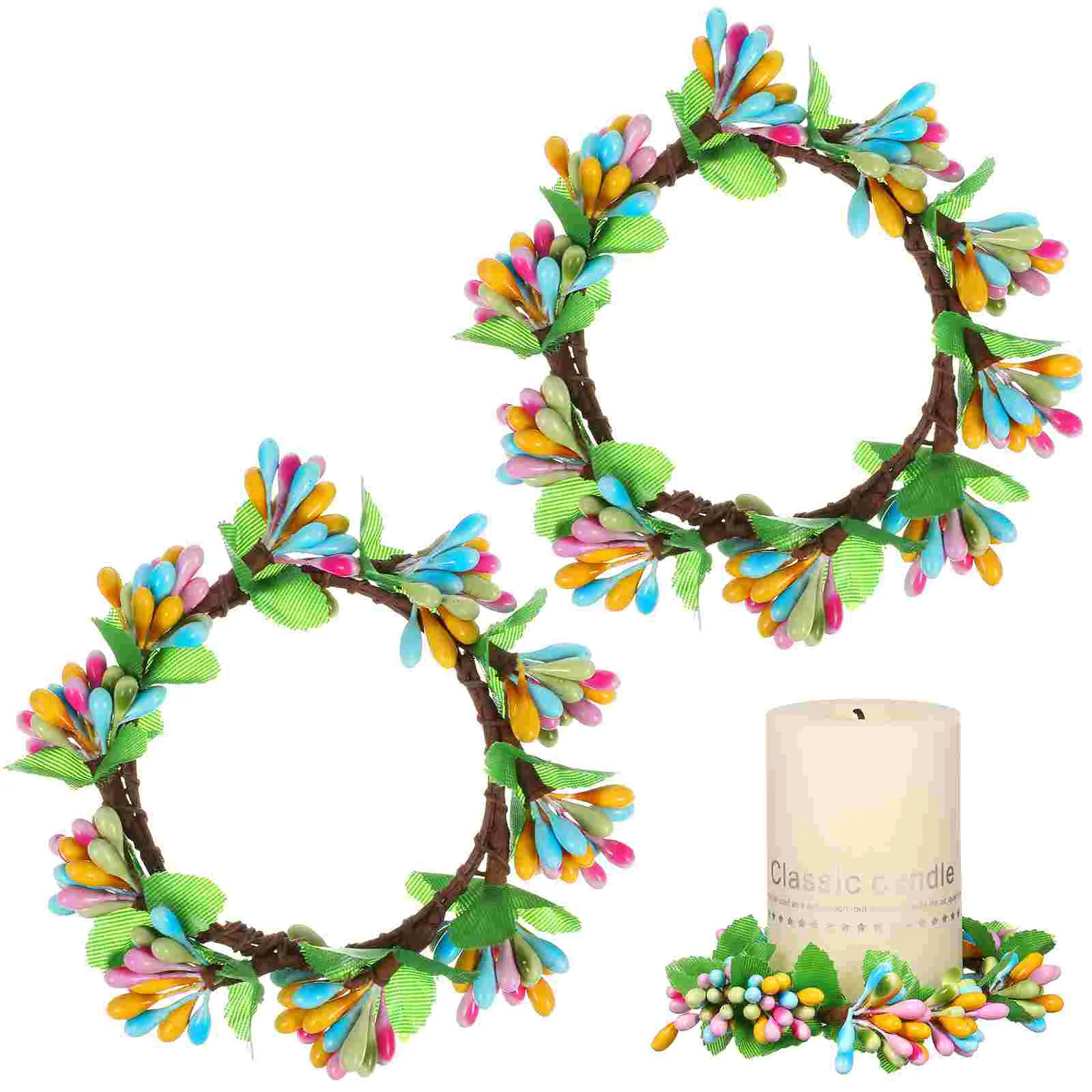 

2 Pcs Easter Wreath Door Decoration Wreaths for Doors Front Dollhouse Bunk Bed Menorah Holders Spring Bride