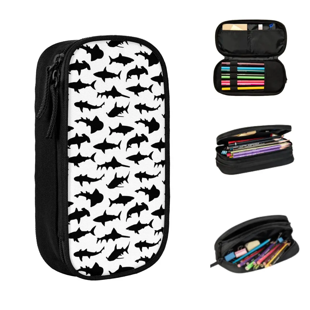 

Ocean Shark Silhouette Pattern Pencil Case for Studen Gifts Pen Box Pencil Bag Stationery Supplies Pen Holder Bag