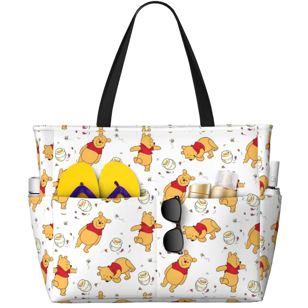 

Fashion Winnie The Pooh Women Tote Bag for Travel Large Cute Bear Print Weekender Bags for Holiday