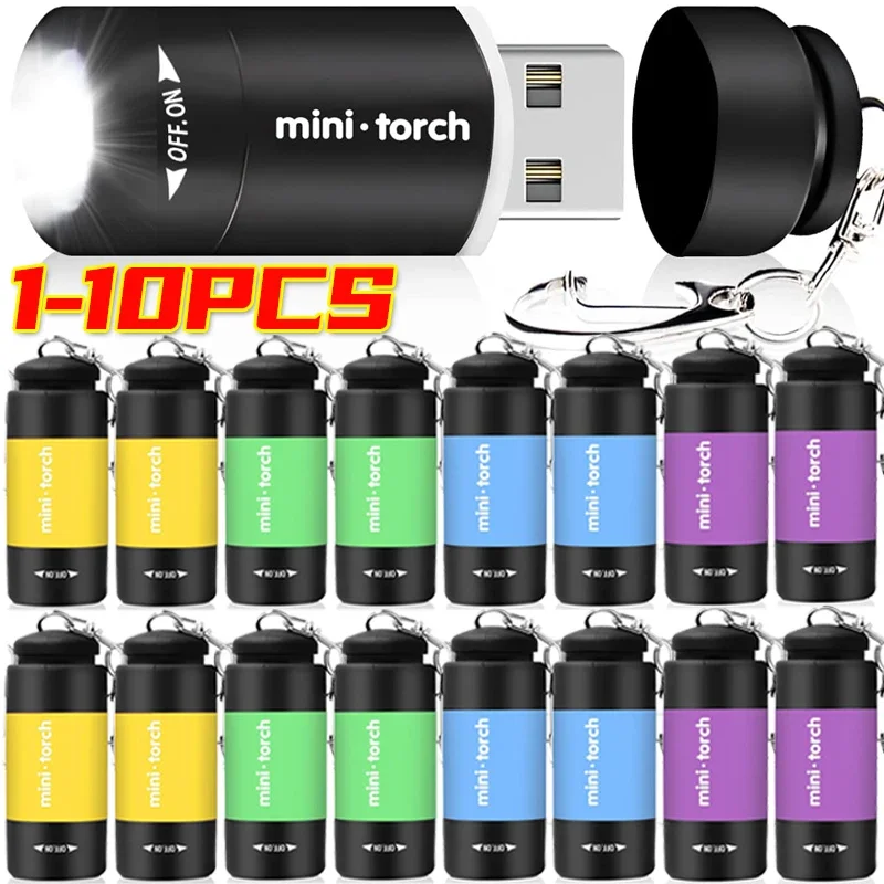

1/10PCS Mini Rechargeable Flashlights LED Portable Keychain Flashlight Lamp Waterproof Outdoor Hiking Camping Emergency Lights