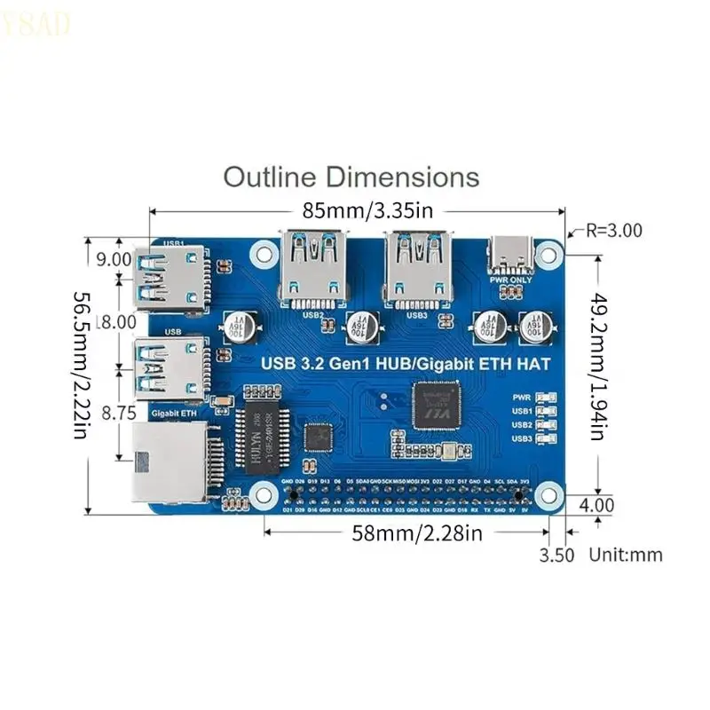Y8AD High Speed ​​USB 3.2 Gen1 & HUB Развернут соединения устройства для Raspberrypi4b