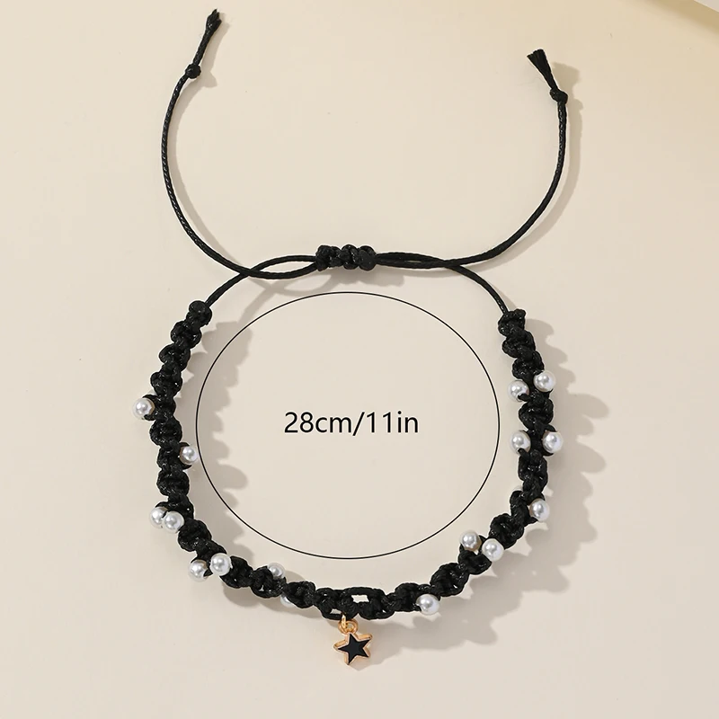 Bohemian Black Acrylic Beaded Bracelet 1 Pcs Man Woman Couple Travel Beach Birthday Jewelry Souvenir Accessory Gift New