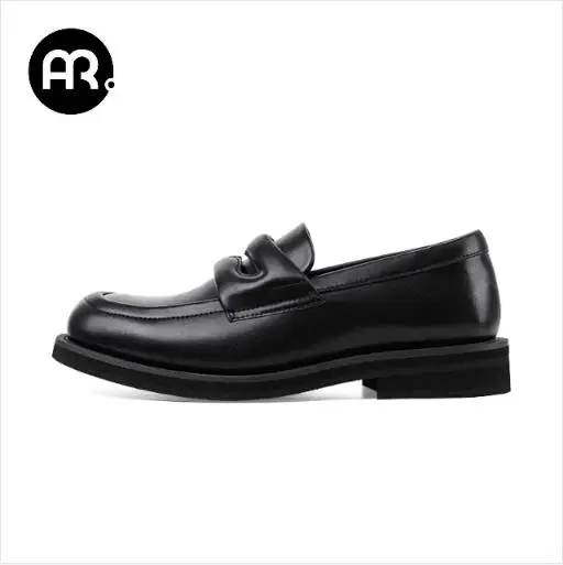 

Mra Square-Toe Loafers for Men, Thick-Soled Height-Increasing British-Style Business Commuter Slip-On Black Casual Leather Shoes