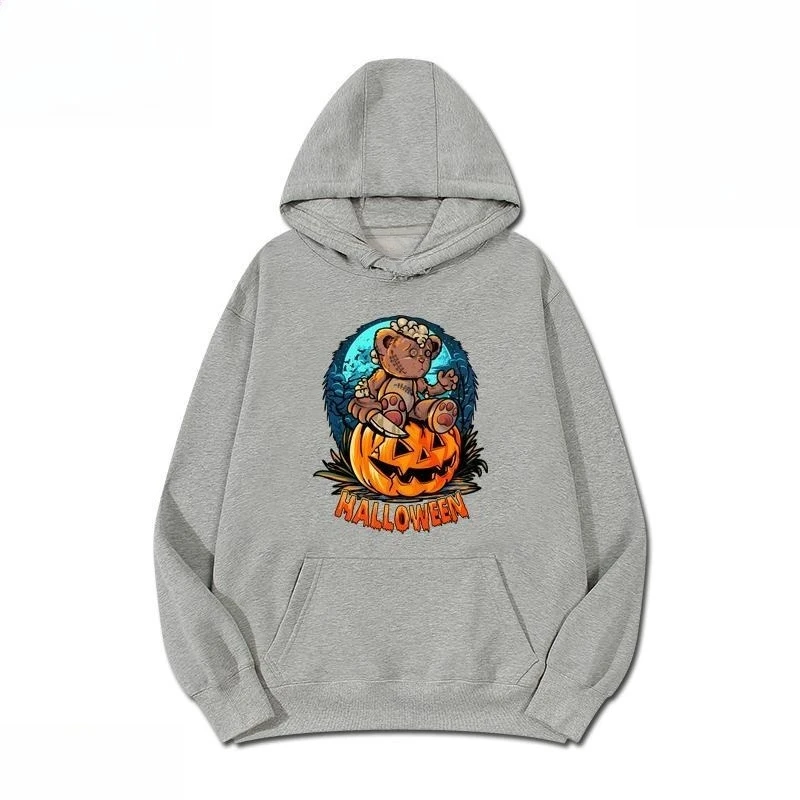 هالوين الجمجمة شيطان اليقطين سترة كبيرة الحجم الرجال والنساء شخصية ارتداء الخريف والشتاء زوجين الدافئة مريحة هوديي