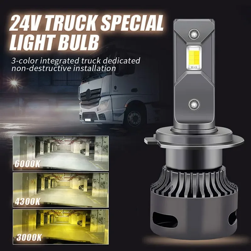

3-Color Power Supply 12-24V LED Truck Headlight 3000K/4500K/6000K H7 LED Canbus H4 LED Trailer Fog Light Driving Lamp DRL