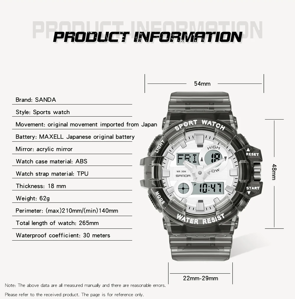 SANDA Top Brand 2023 New Men's Watches Sport Military Quartz Watch for Men Digital Watch Waterproof Clock relogio masculino 3100