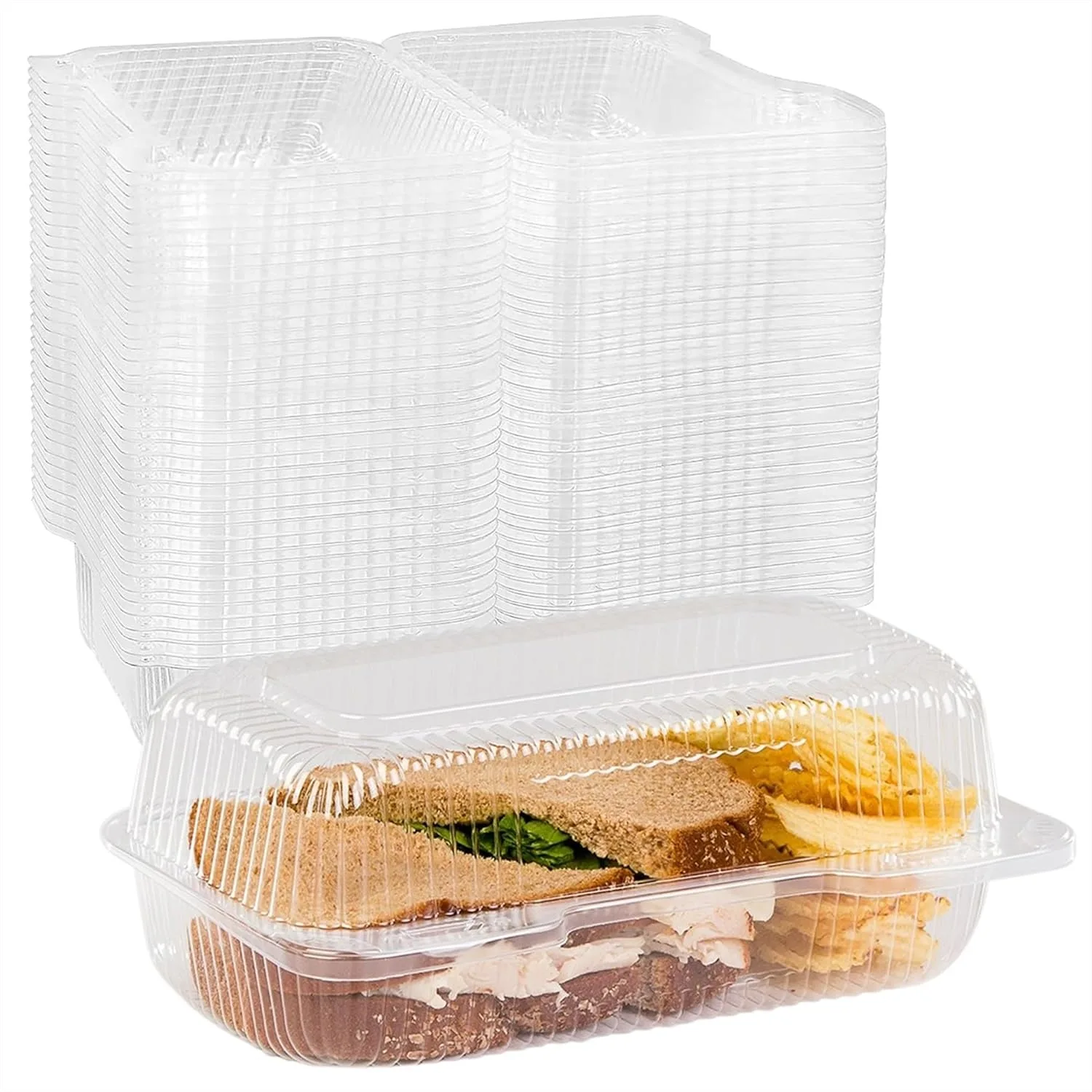 

50 Plastic Takeout Clamshell Food Containers 9x5x3 Inch Clear Hinged Lid Boxes for Bakery, Cake, Cookie, Dessert, Salad