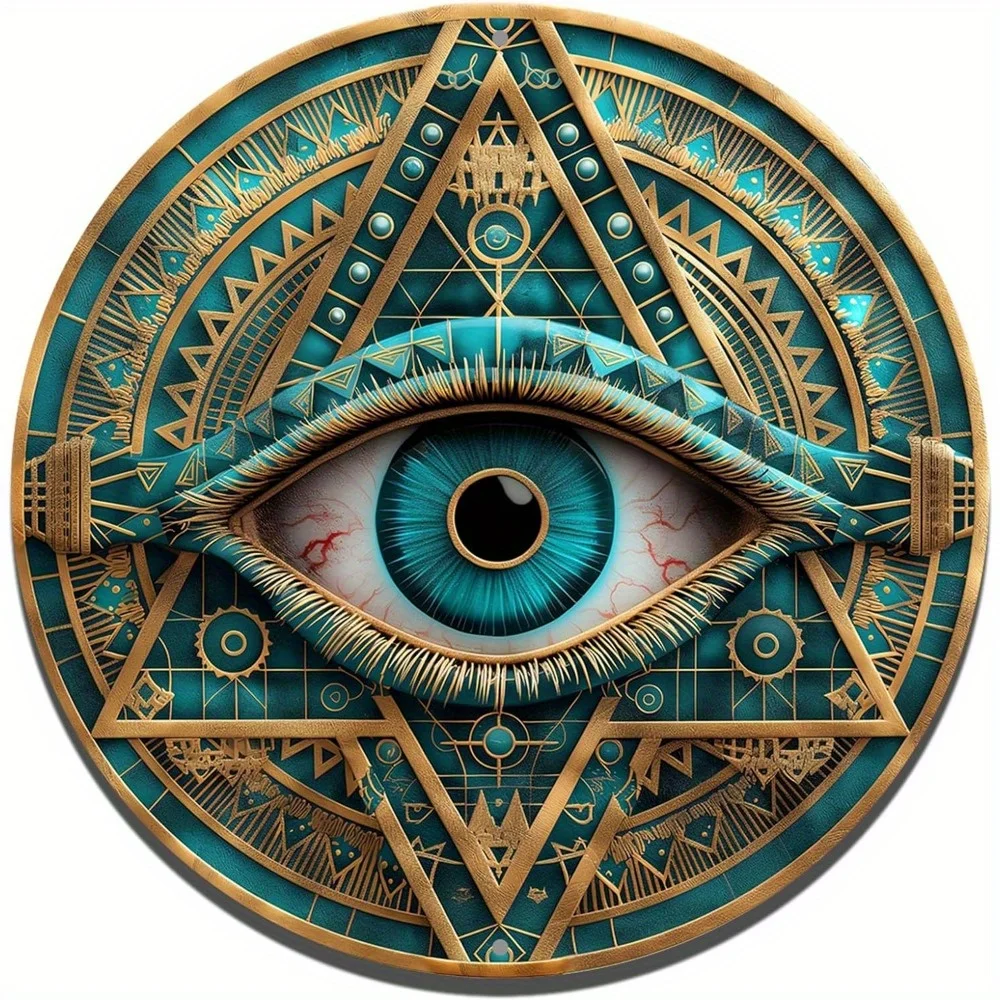 

Vintage Metal Round Sign, Pyramid Eye Sign, Wall Art Decor, Cafe, Bar, Club, Living Room, Farm, Garden, Decorative Wall Poster