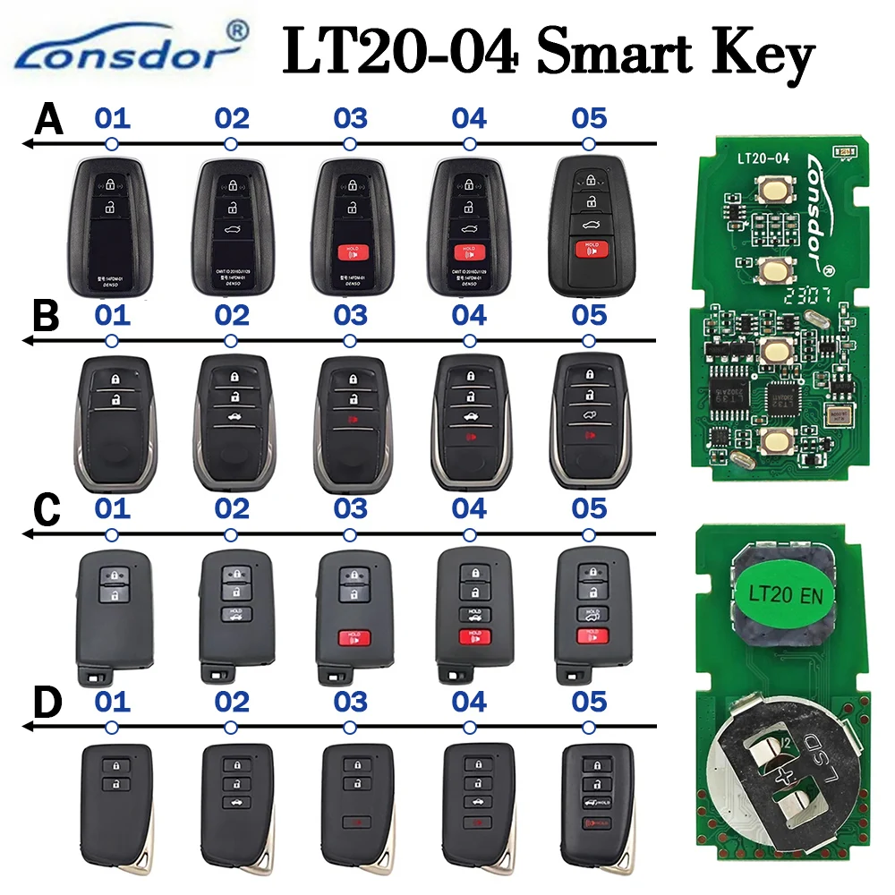 Lonsdor LT20-04 Universal Keyless Go Smart Remote Key 8A 4D All In One for Toyota for Lexus KH100+ K518 K518ISE KW100 Programmer