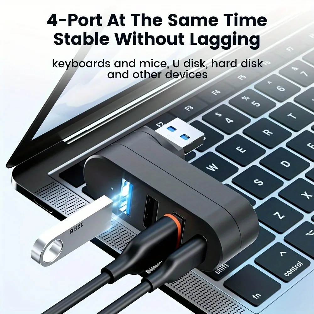 USB Hub 2.0 Adapter 180° Rotatable 3 Ports USB 2.0 U Disk Card Reader Splitter High Speed Data Transfer For Computer Accessories
