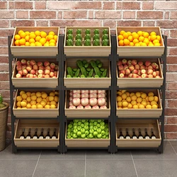 custom，Customized supermarket grocery vegetable and fruit display rack wooden box dried fruit snack display rack