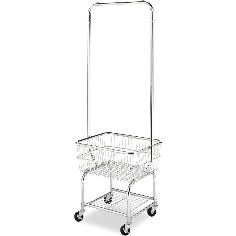 

commercial rolling laundry butler with wire storage rack