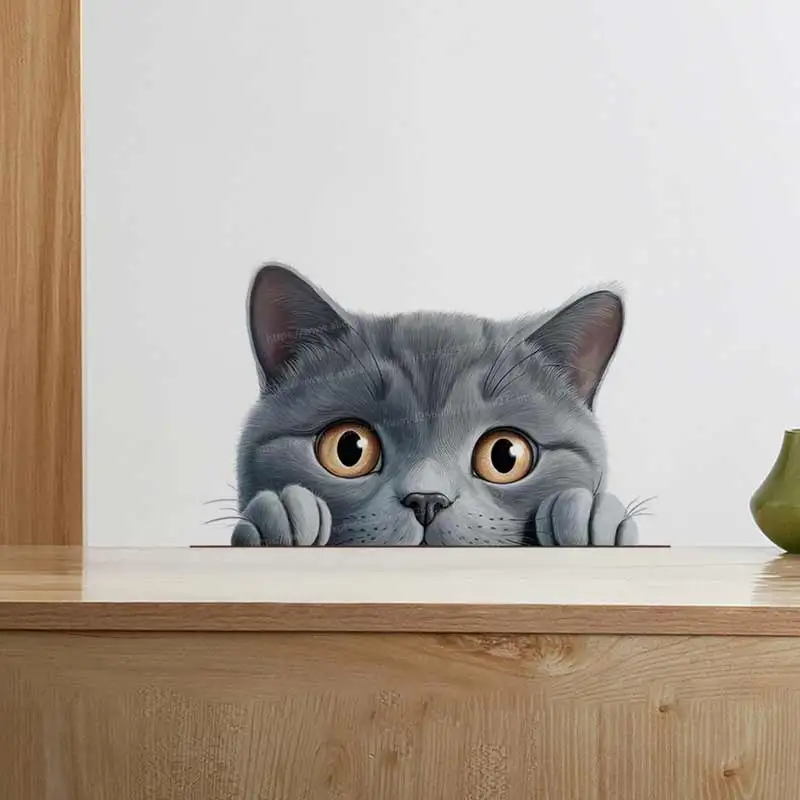 Beautiful Peeking Cat Transparent Background Sticker, Apply for Wall, Door, Cabinet, Window Decoration Waterproof Decals S803