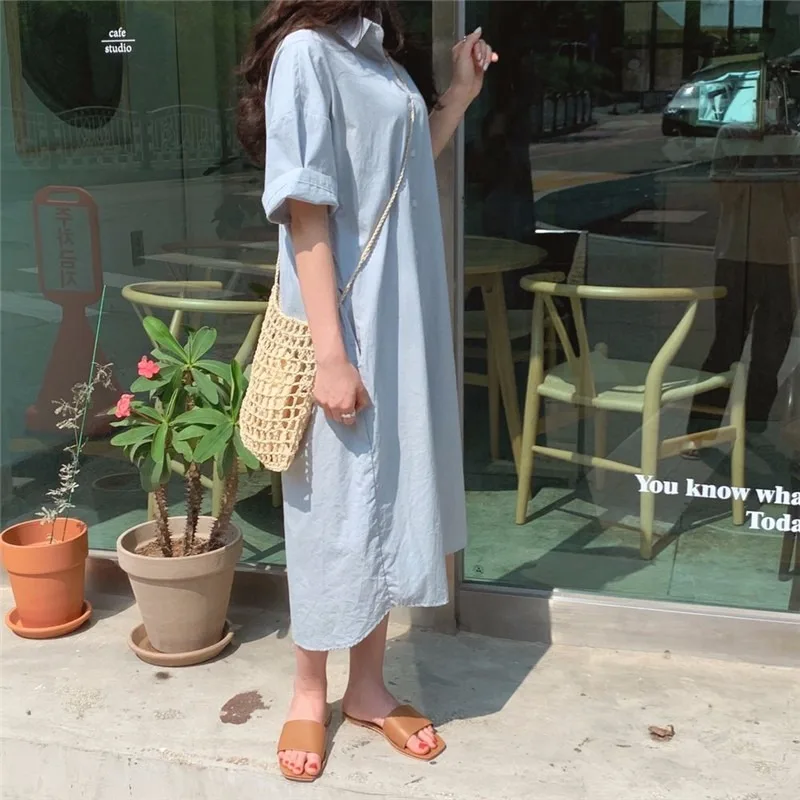 Vestido hoado de talla ande con cuello tipo  para mujer, falda larga sencilla de Color sólido con cierre de un solo b...