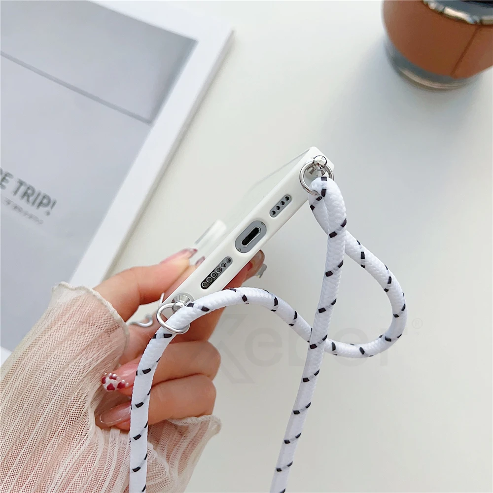 Crossbody Lanyard Strap For MagSafe Transparent Case For iPhone 16 15 Pro Max 14 13 Necklace Rope Magnetic Wireless Charge Cover