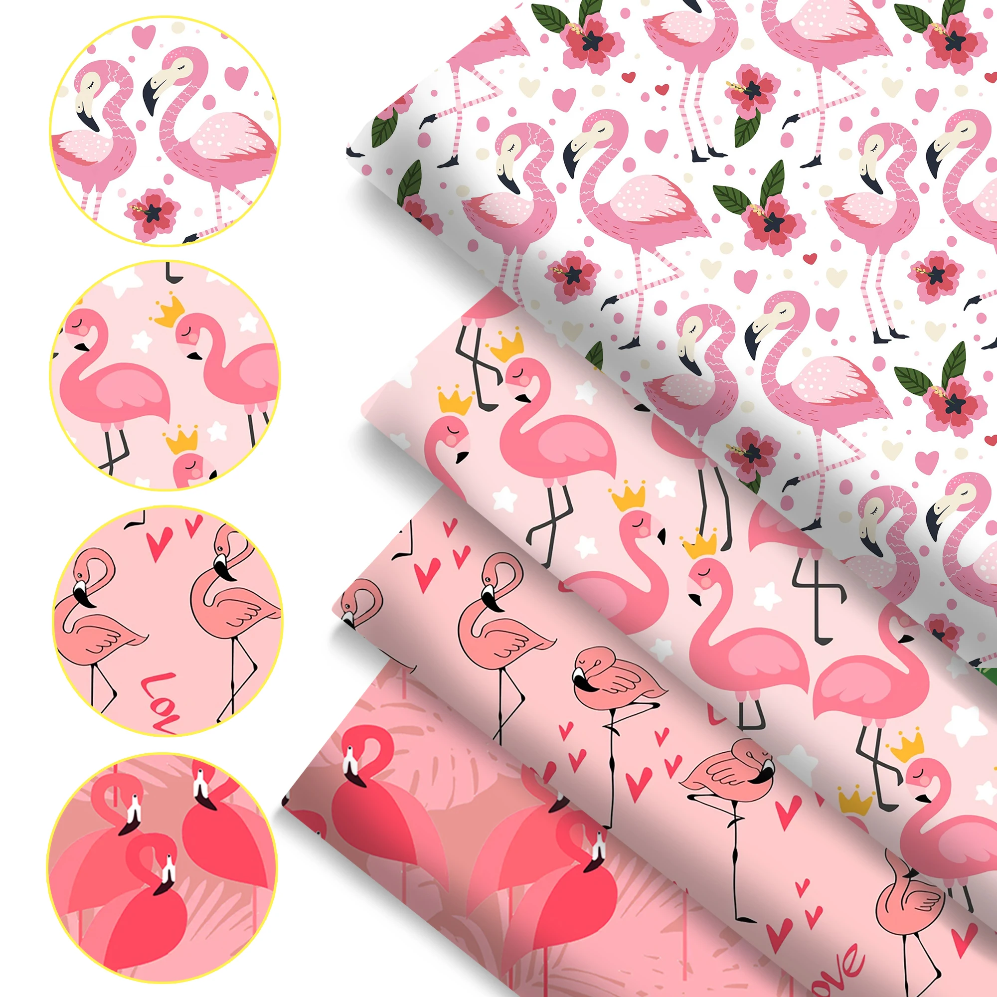 4pcs 19.69*17.71in Flamingo Bird Print Precut Quilting Fabric Fat Quarter Fabric Bundle, Polyester Quilting Squares