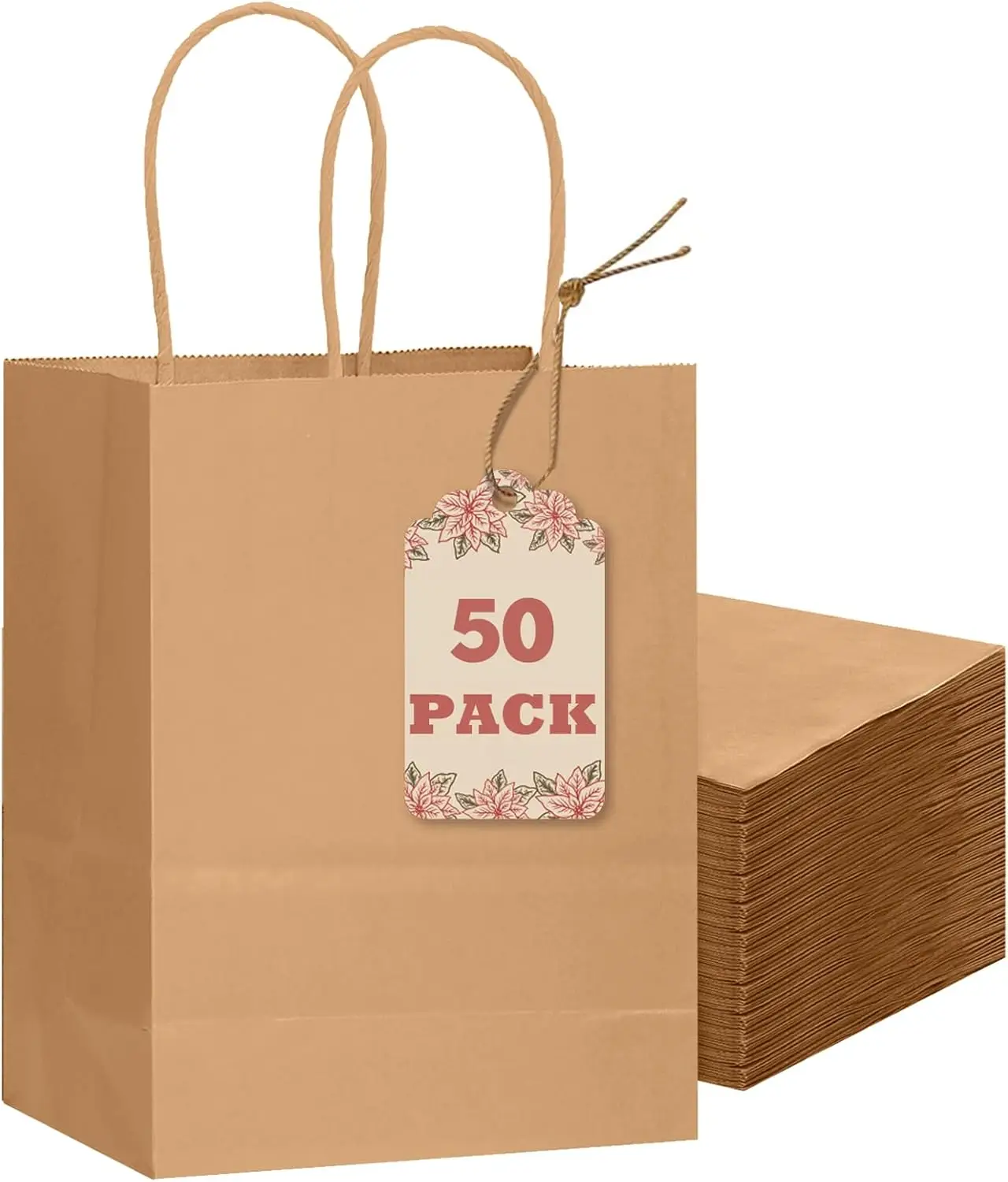 

50-Packs Brown Paper Gift Bags with Handles Bulk 8.3'x3'x 6' Small Size Paper Bags Multiple Uses(Small Size)