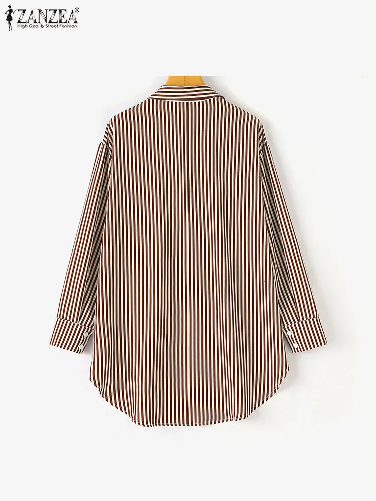 ZANZEA Women Islamic Rounded Hem Striped Shirts Muslim Fashion Long Sleeve Long Camisas Casual Loose Daily Blouses Fall 2024