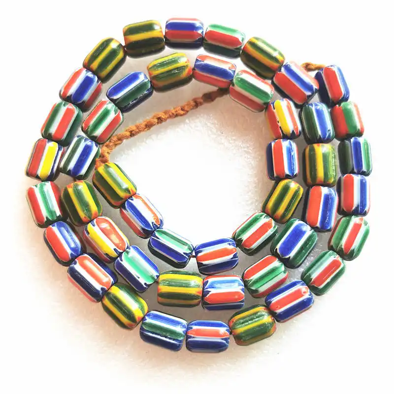 TSB0199 Nepal Hand Colorful Safron Lampwork Beads Strand Antiqued Trade Beaded Necklace