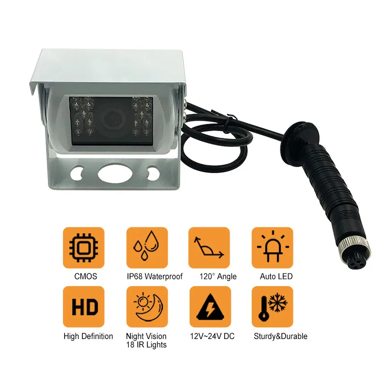 White 18 infrared light truck reversing rear view reversing camera 4-pin design AHD/CVBS waterproof reversing assist