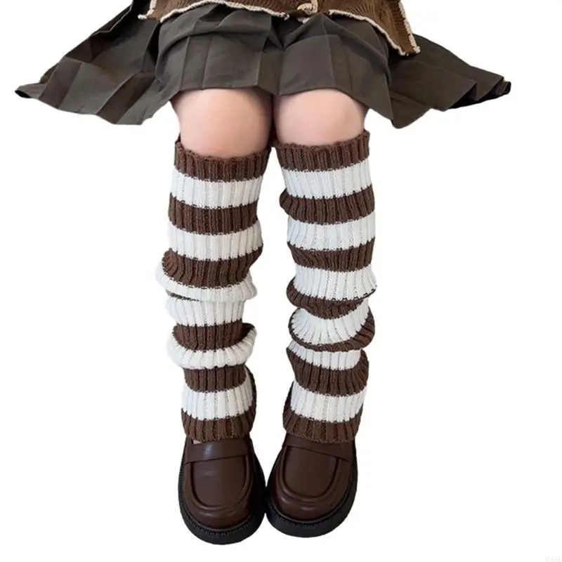 

95AE 1 Pair Knitted Leg Warmers for Kids Striped Styles Knee High Socks Length Stockings for Fall and Winter Seasons