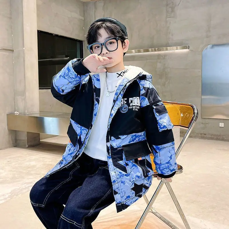 Boys Winter Jacket Children Camouflage Hooded Outwear Kids Thicken Warm Plus Velvet Coat for Boys 4 6 8 10 12 14 Years