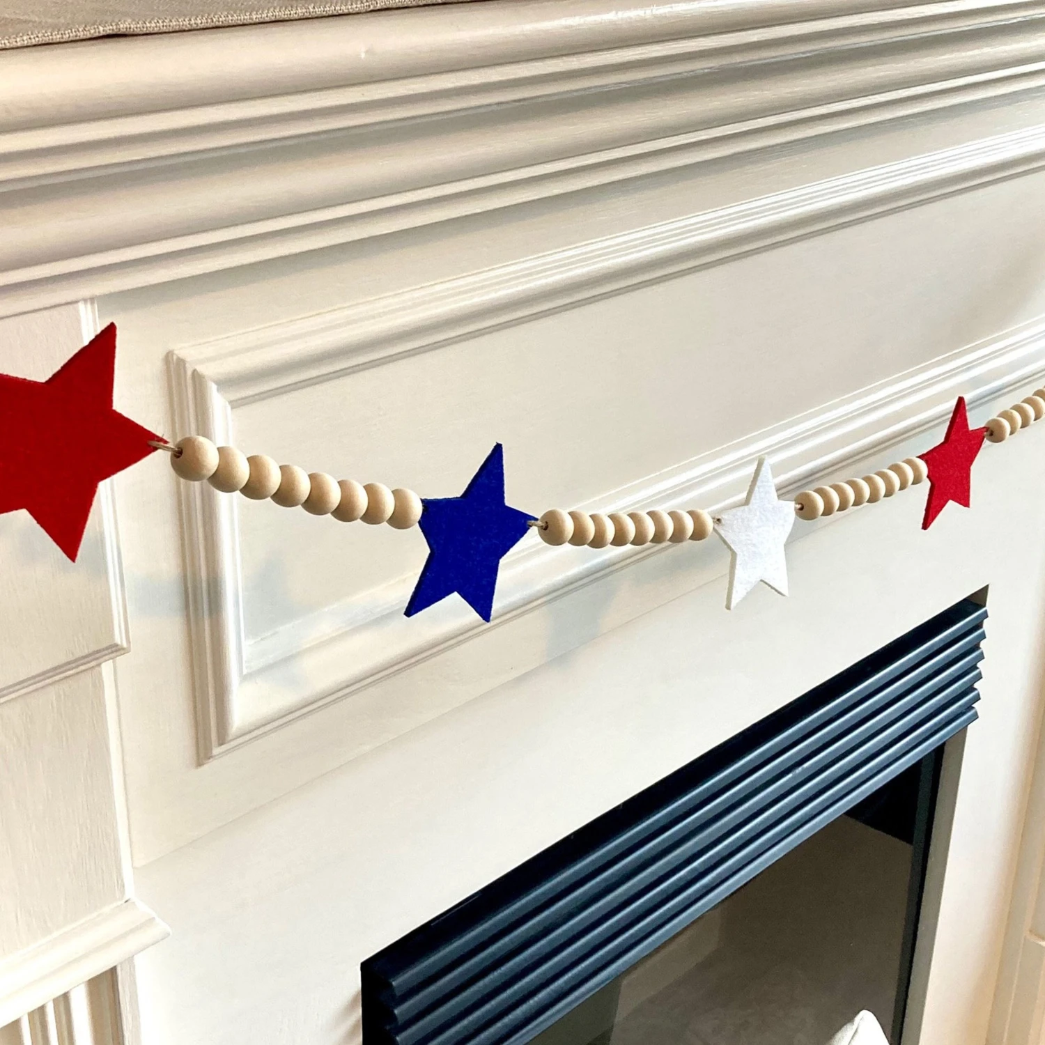 1pc, Hanging Decor, Rustic Wooden Beads Garland With Patriotic Stars, 4th Of July Hemp Rope Festive Wall Pendant, Classic Americ