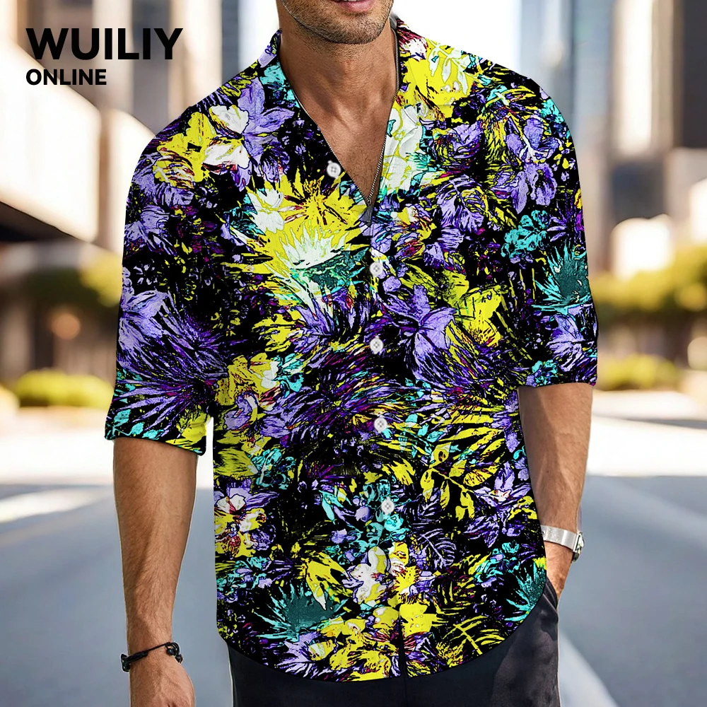 Mens Floral Leaf Graphic Long Sleeve Button Down Shirt Casual Leaves Printed Jungle Pattern Women 3D Shirts With Pocket Shirts