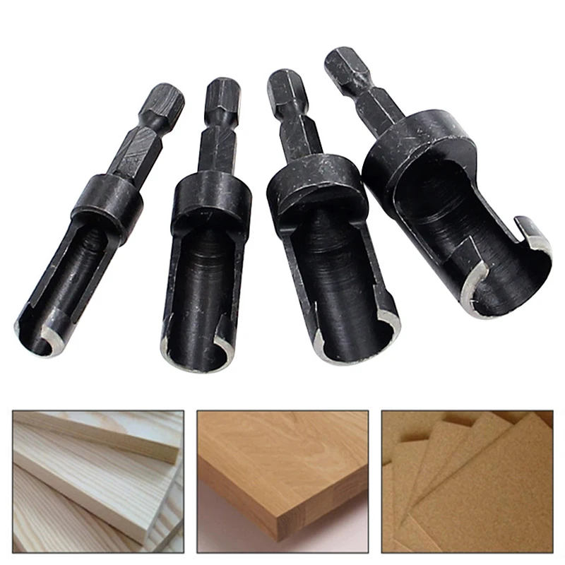 4 pezzi trapano con tappo in legno nero con manico esagonale 6mm 10mm 13mm 16mm set di utensili da taglio per punte da trapano per lavorazione del legno