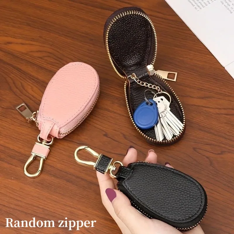

Multi-Functional Mini Key Holder Neutral Vintage Style PU Key Pouch with Zipper Clip, Essential Compact Keychain for Home Use