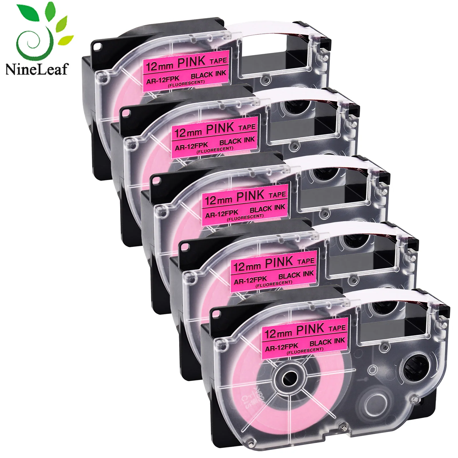 5PK Black on Fluro Pink 12mm Compatible For Casio AR-12FPK Fluorescent Tapes For KL-60 KL-120 KL-HD1 KL-P350W Label Printer