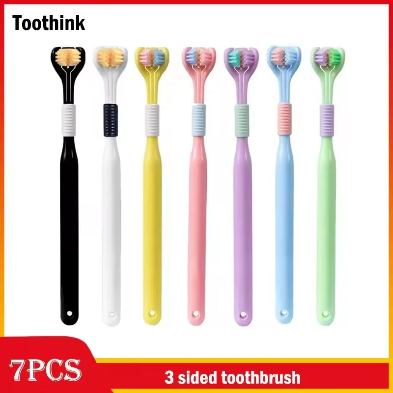 성인용 TooThink-3면 칫솔, 초미세 부드러운 칫솔모, 딥 클리닝 3D 스테레오 구강 관리, 혀 클리너 포함 칫솔