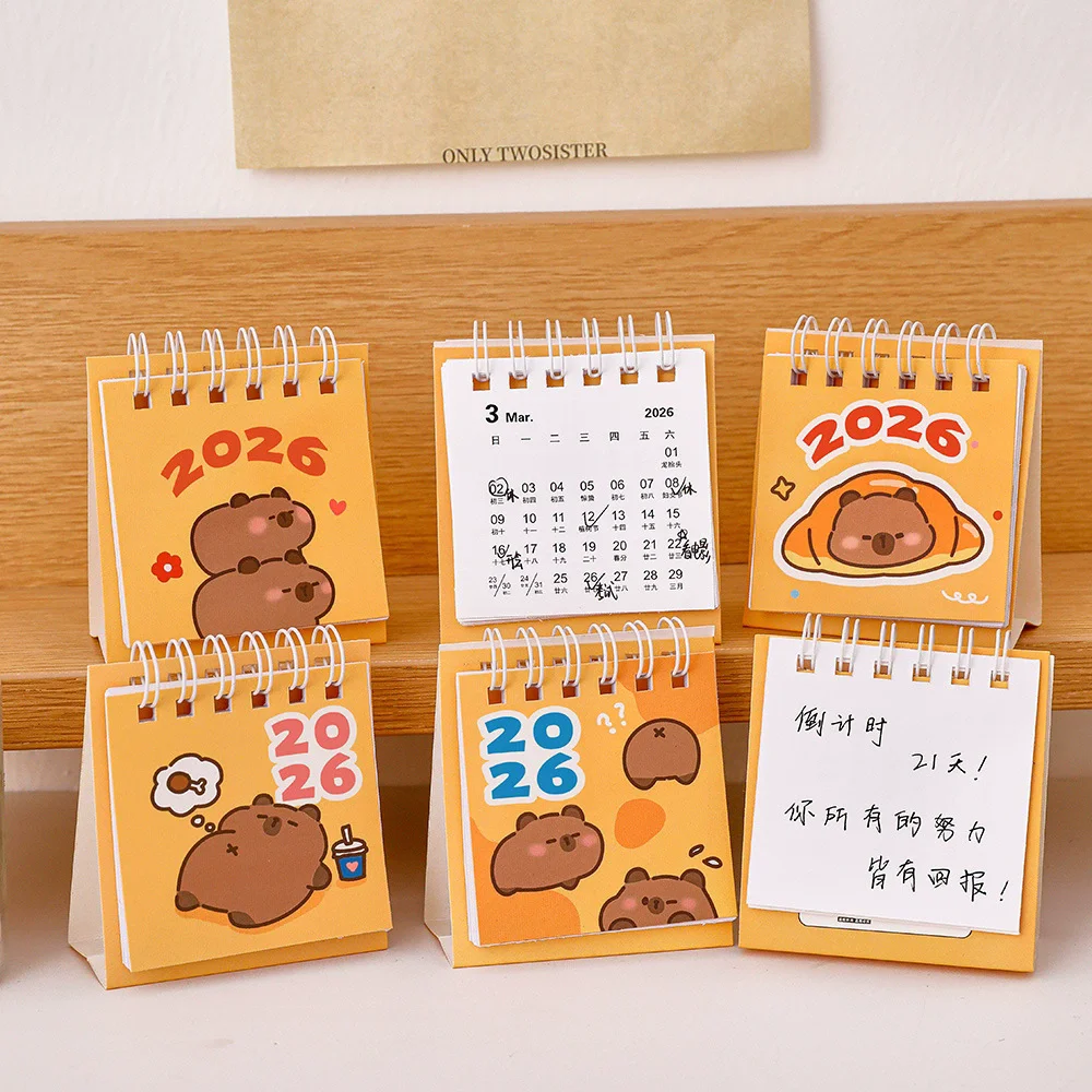 

Мини-настольный календарь Capybara 2026-милый ежемесячный планировщик Kawaii Capybara, украшение для рабочего стола, подарки