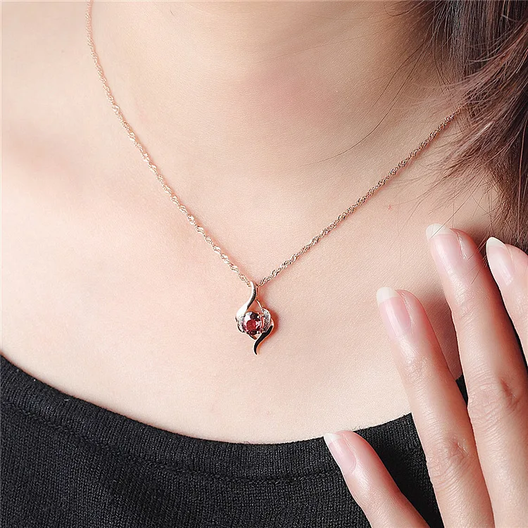 Women's Luxury Red Zircon Pendant Necklace with Apple Gift Box