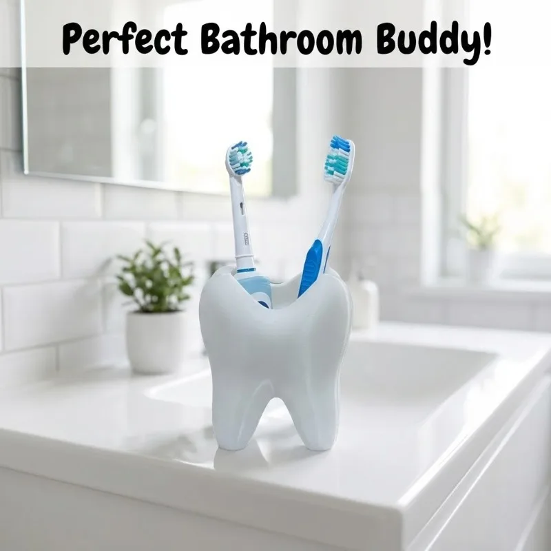 3D Printed Tooth Shaped Desktop Organizer Holder for Toothbrush Makeup Pen Bathroom Desk Storage & Home Decor