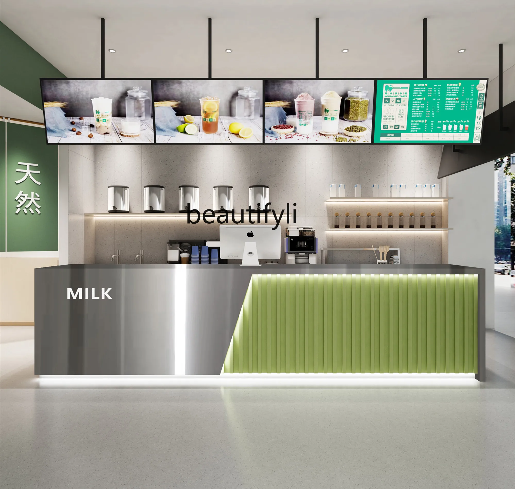 Simple modern milk tea shop Sweet drinks, cash register, counter barber shop Beauty salon restaurant, reception desk