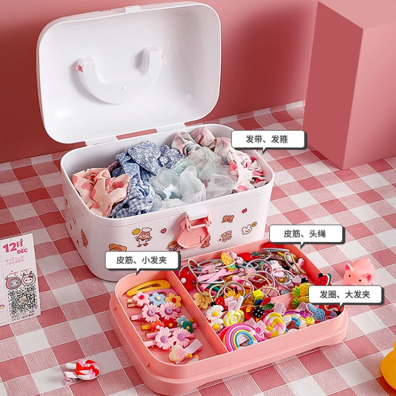 Large-capacity Children\'s Hair Accessories Storage Box Girl Hairpin Ring Hair Band Cute Rubber Band Head Rope Jewelry Box