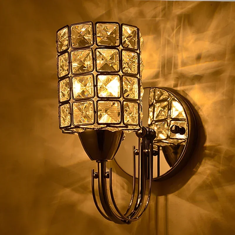 Column cylindrical silver golden corridor LED stair corridor living room bedroom crystal bedside wall light lamp sconce