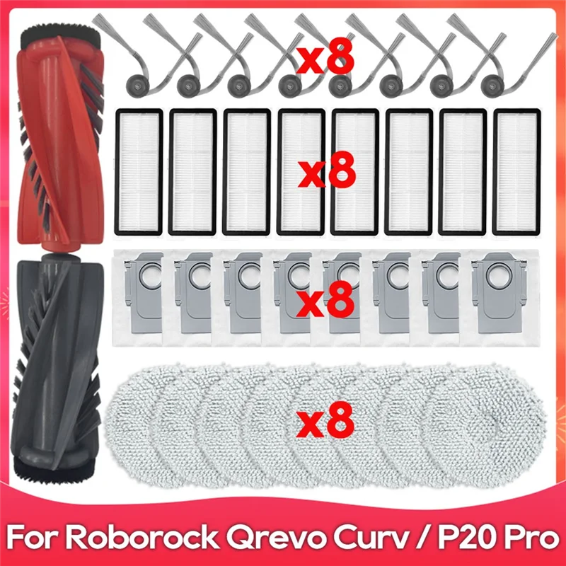 

ABUL-For Roborock Qrevo Curv / V10viv Replacement Parts Accessories Hepa Filter Mop Cloth Dust Bag Main Side Brush