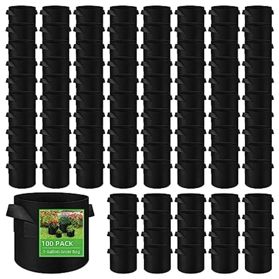 

100-Pack 5 Gallon Grow Bags for Vegetable/Flower/Plant, Heavy Duty Thickened Nonwoven Aeration Fabric Pots in Black with Handle