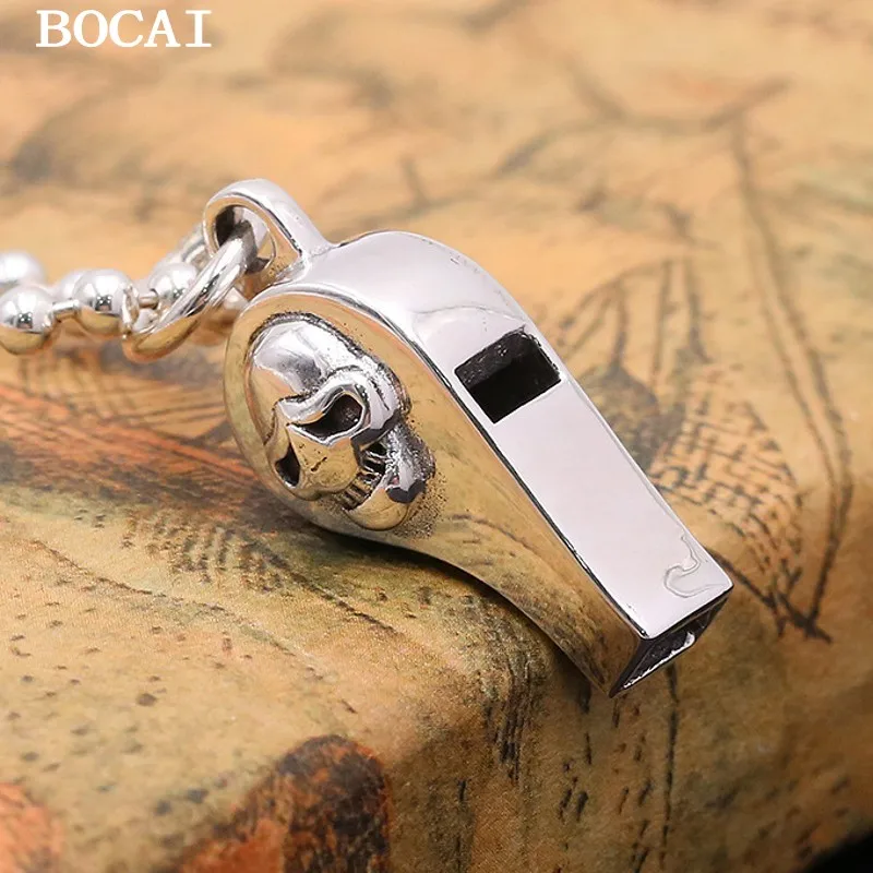 

BOCAI S925 pure silver personality simple, smooth skull head, pendant, men's and women's gifts